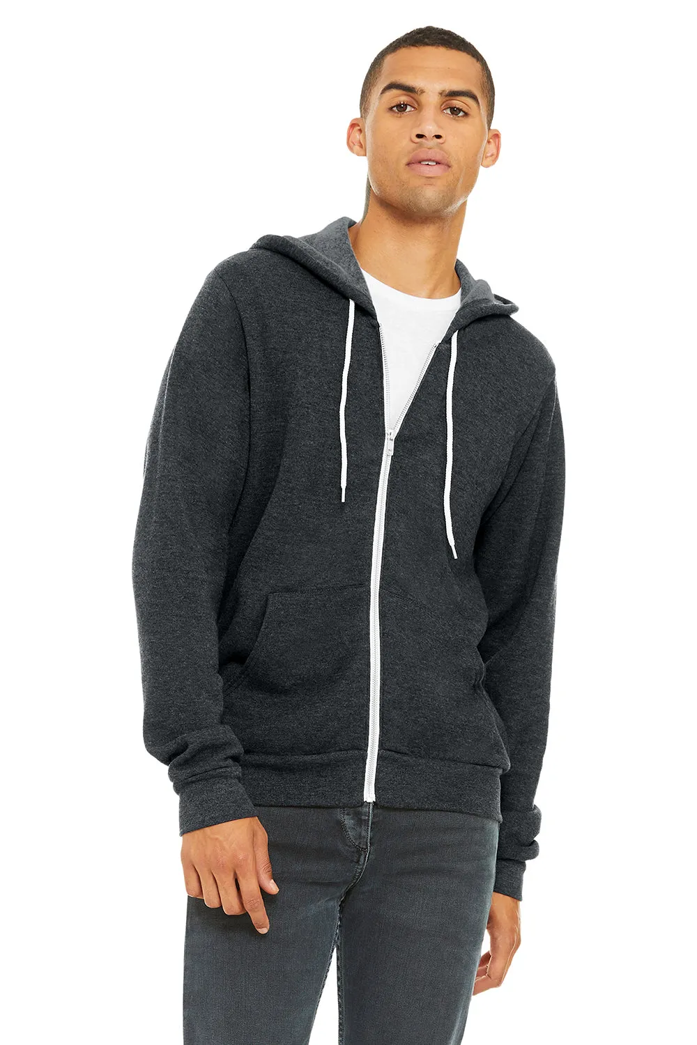 Bella   Canvas Mens Fleece Full Zip Hooded Sweatshirt Hoodie w/ Pockets - Heather Dark Grey