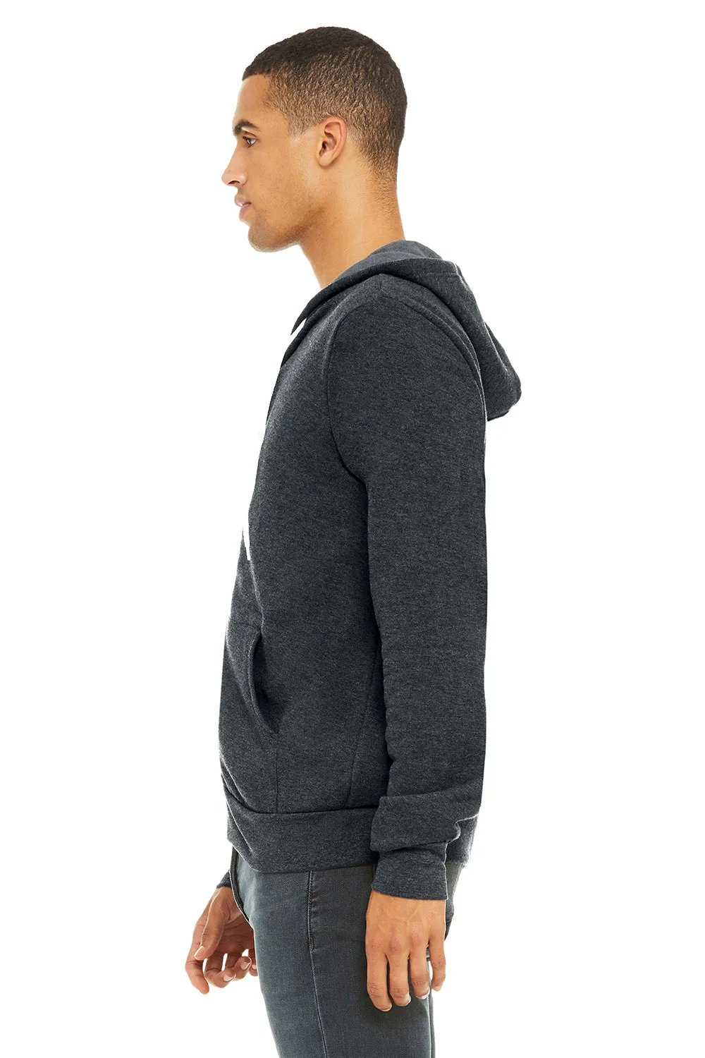 Bella   Canvas Mens Fleece Full Zip Hooded Sweatshirt Hoodie w/ Pockets - Heather Dark Grey