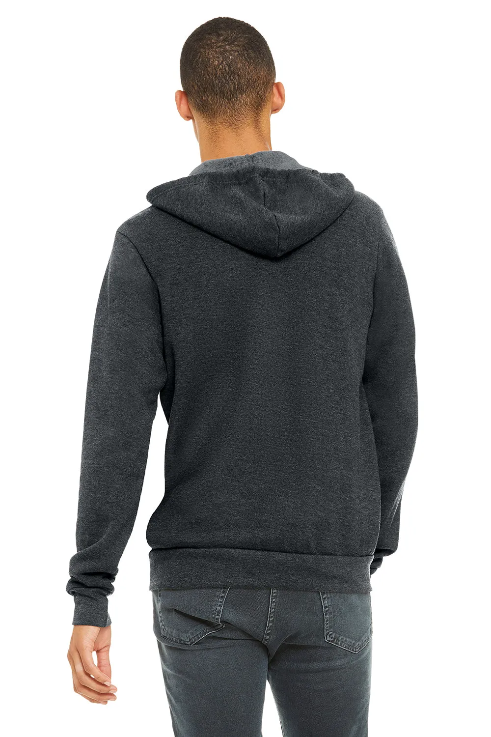Bella   Canvas Mens Fleece Full Zip Hooded Sweatshirt Hoodie w/ Pockets - Heather Dark Grey