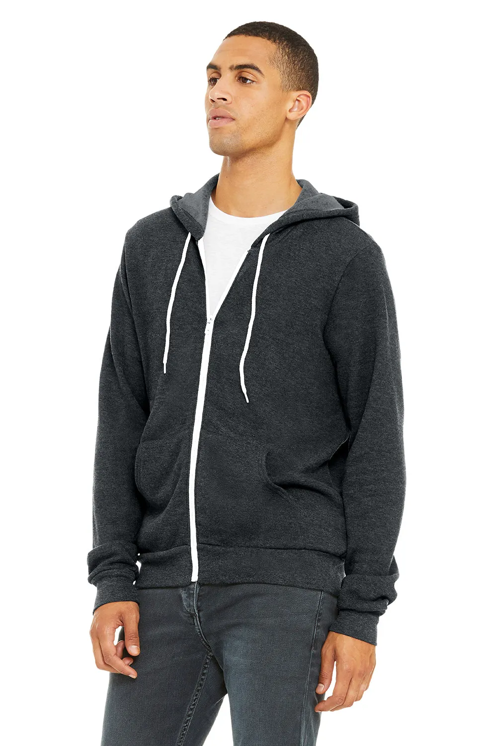 Bella   Canvas Mens Fleece Full Zip Hooded Sweatshirt Hoodie w/ Pockets - Heather Dark Grey