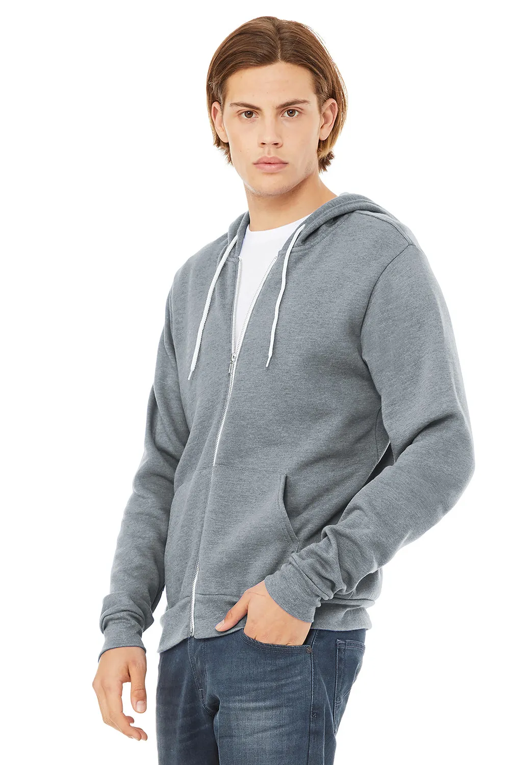 Bella   Canvas Mens Fleece Full Zip Hooded Sweatshirt Hoodie w/ Pockets - Heather Grey