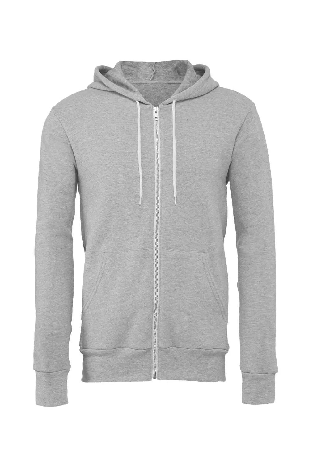 Bella   Canvas Mens Fleece Full Zip Hooded Sweatshirt Hoodie w/ Pockets - Heather Grey