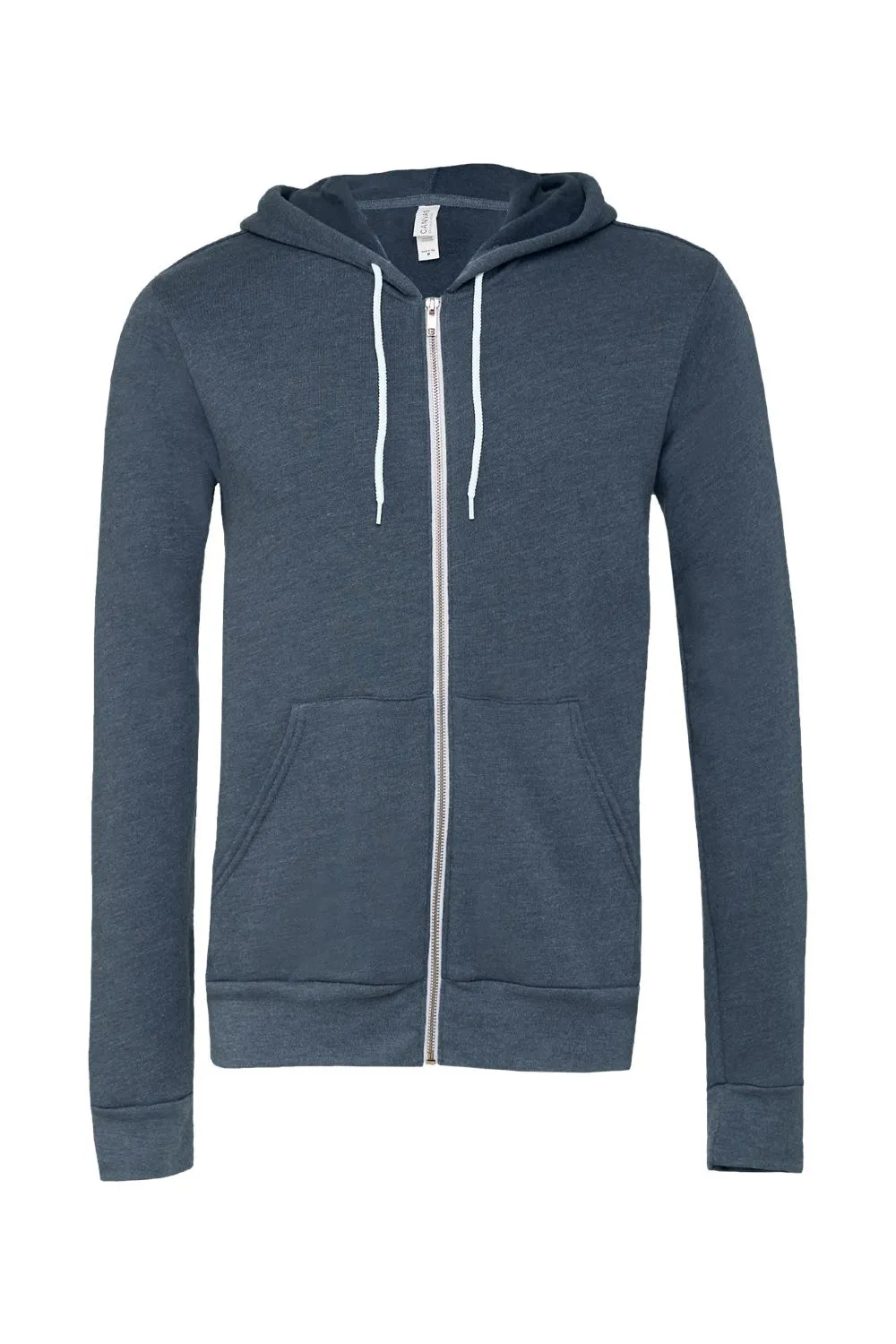 Bella   Canvas Mens Fleece Full Zip Hooded Sweatshirt Hoodie w/ Pockets - Heather Navy Blue