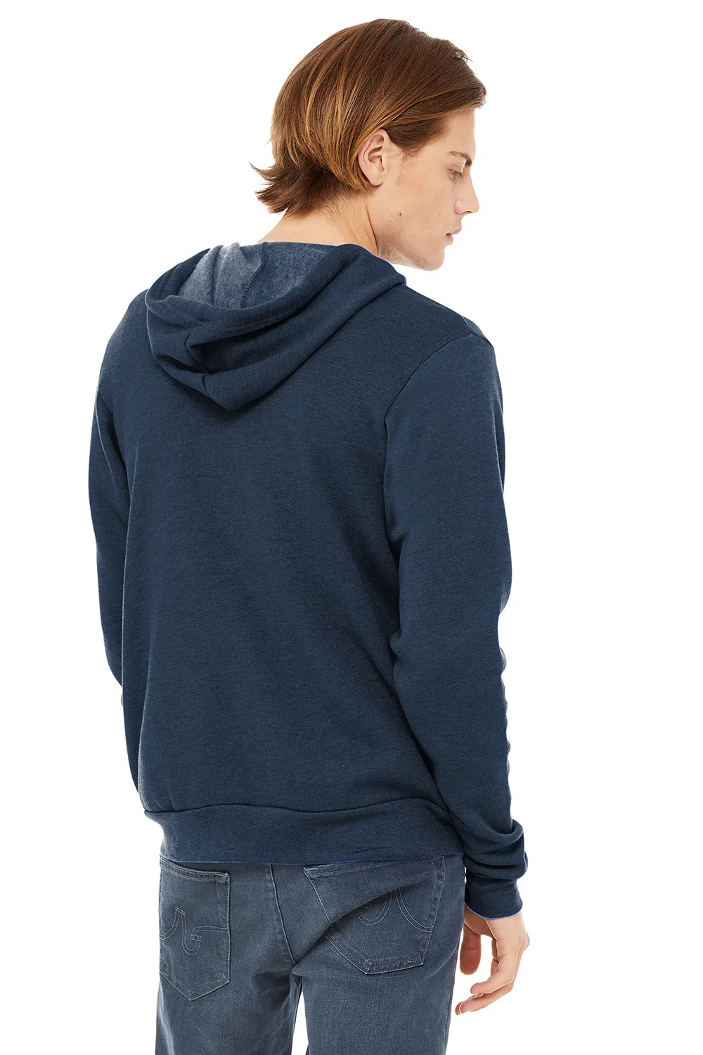 Bella   Canvas Mens Fleece Full Zip Hooded Sweatshirt Hoodie w/ Pockets - Heather Navy Blue