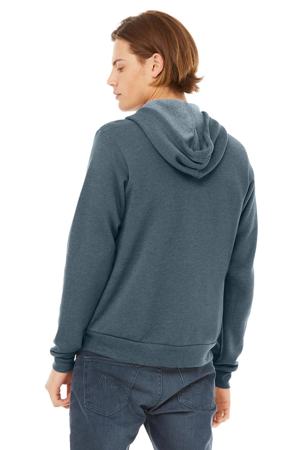 Bella   Canvas Mens Fleece Full Zip Hooded Sweatshirt Hoodie w/ Pockets - Heather Slate Blue