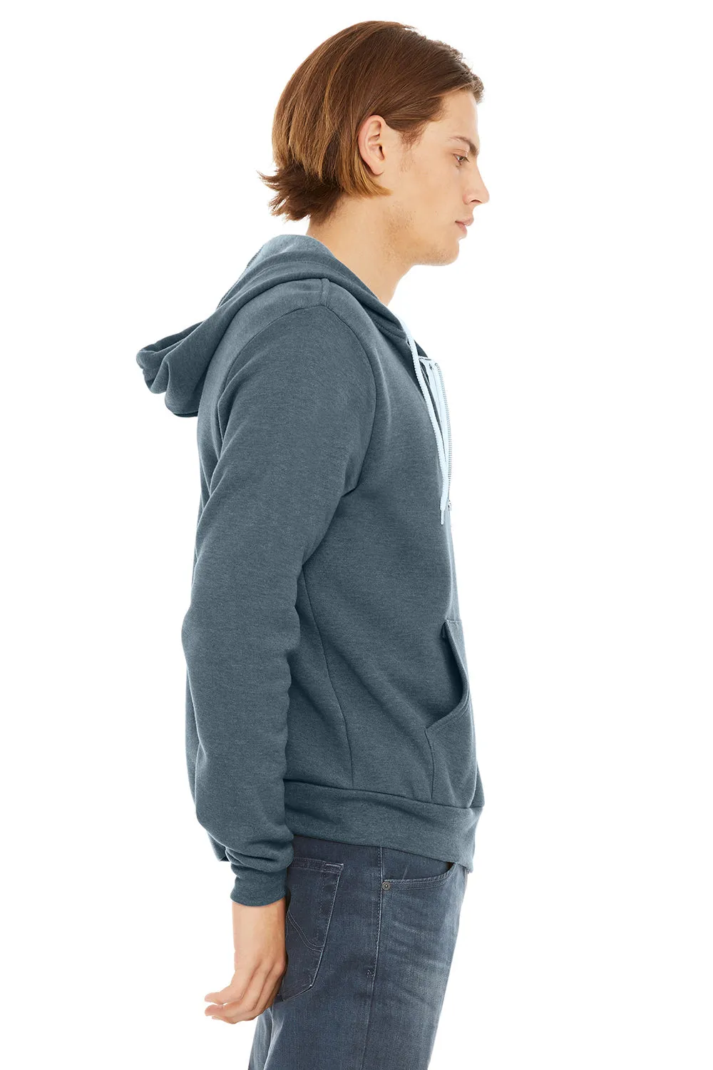 Bella   Canvas Mens Fleece Full Zip Hooded Sweatshirt Hoodie w/ Pockets - Heather Slate Blue