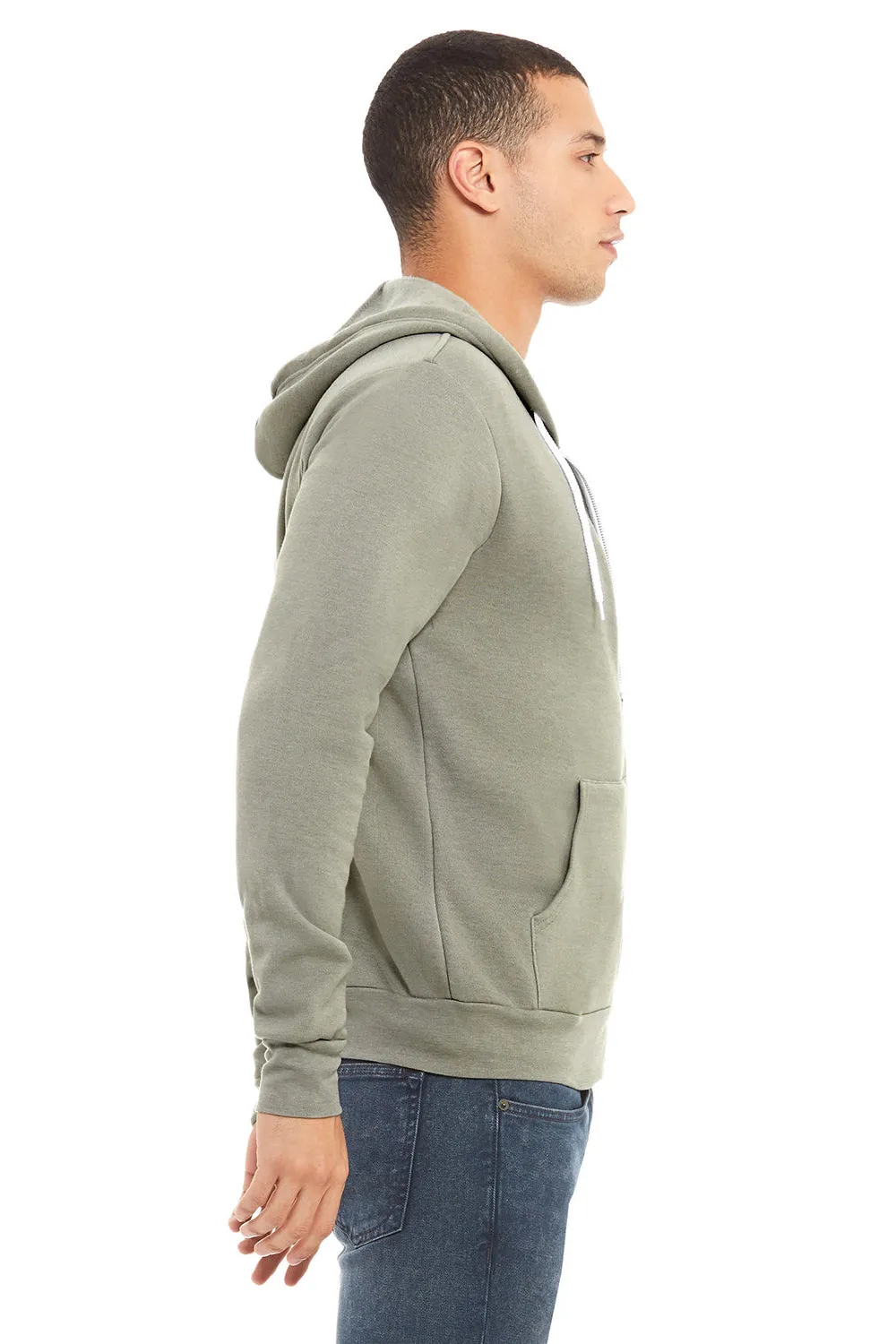 Bella   Canvas Mens Fleece Full Zip Hooded Sweatshirt Hoodie w/ Pockets - Heather Stone