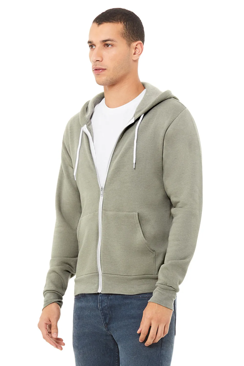 Bella   Canvas Mens Fleece Full Zip Hooded Sweatshirt Hoodie w/ Pockets - Heather Stone