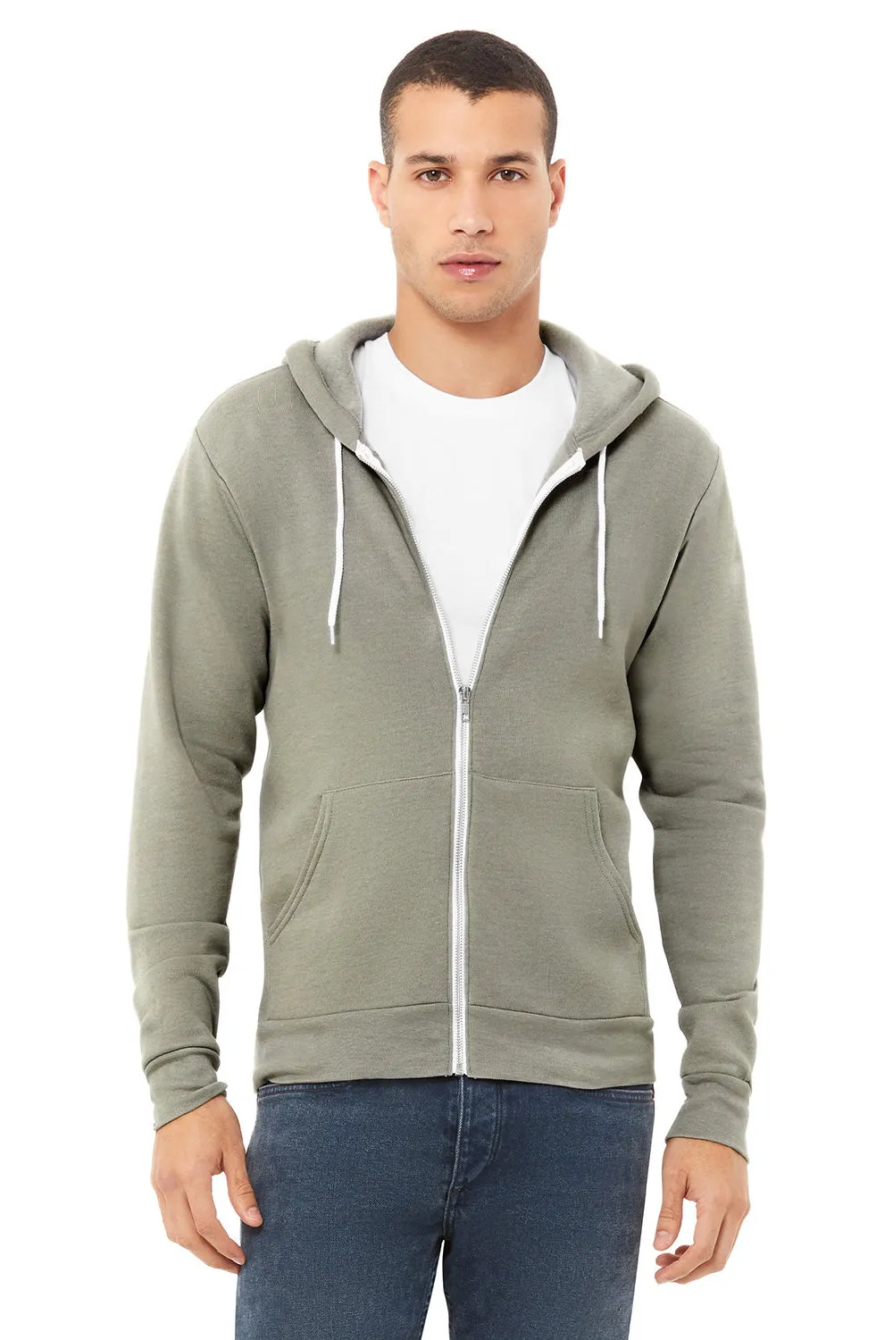 Bella   Canvas Mens Fleece Full Zip Hooded Sweatshirt Hoodie w/ Pockets - Heather Stone