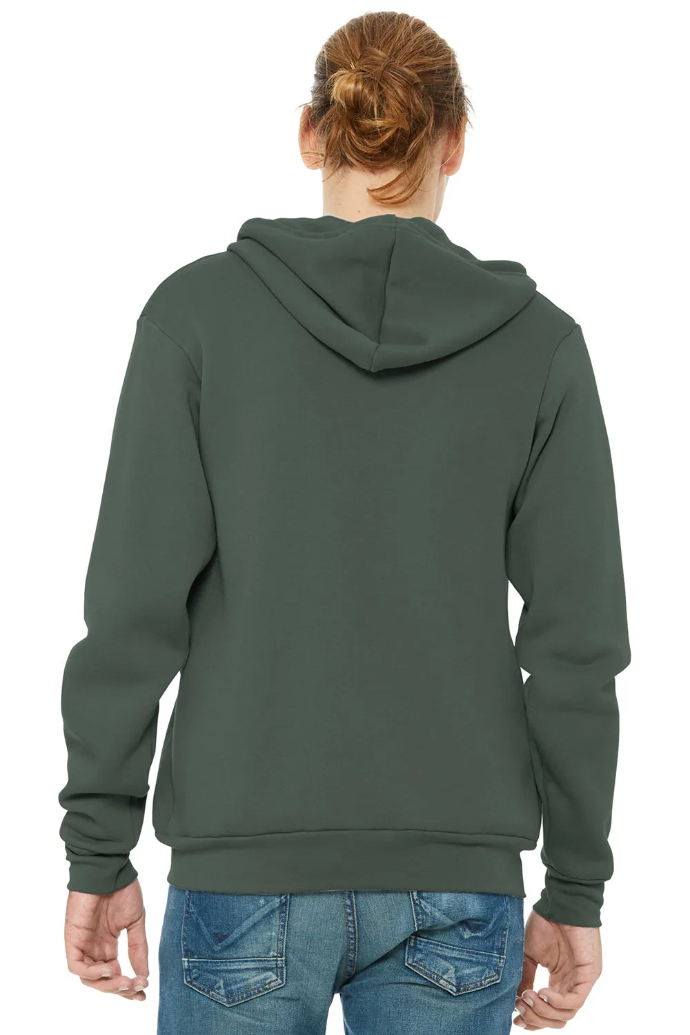 Bella   Canvas Mens Fleece Full Zip Hooded Sweatshirt Hoodie w/ Pockets - Military Green