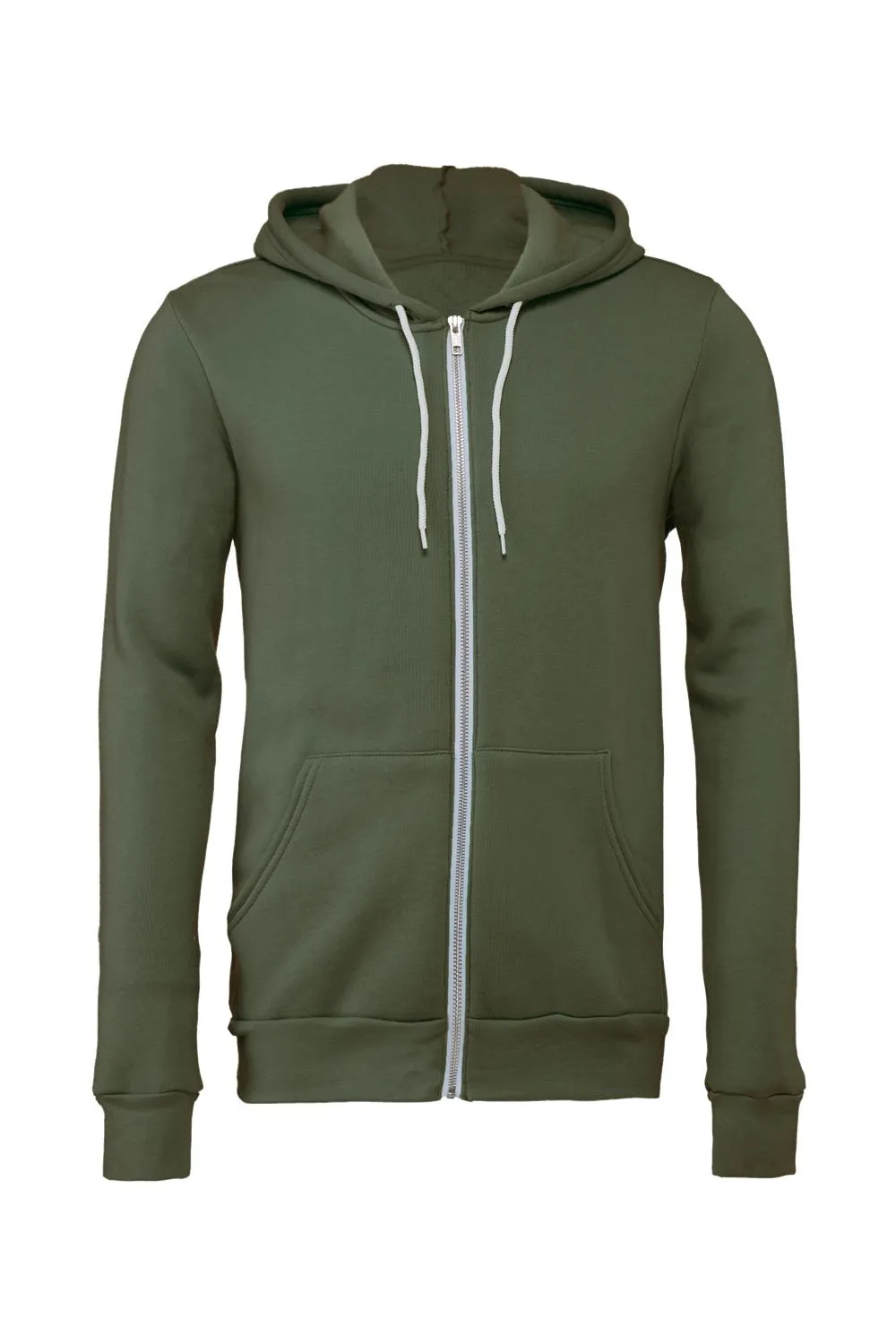 Bella   Canvas Mens Fleece Full Zip Hooded Sweatshirt Hoodie w/ Pockets - Military Green
