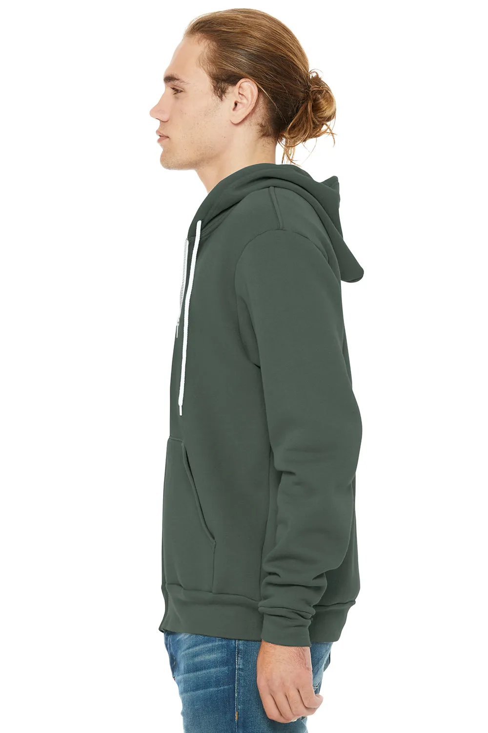 Bella   Canvas Mens Fleece Full Zip Hooded Sweatshirt Hoodie w/ Pockets - Military Green