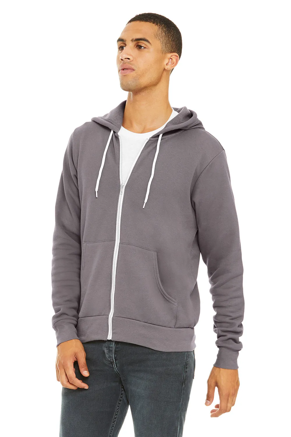 Bella   Canvas Mens Fleece Full Zip Hooded Sweatshirt Hoodie w/ Pockets - Storm Grey