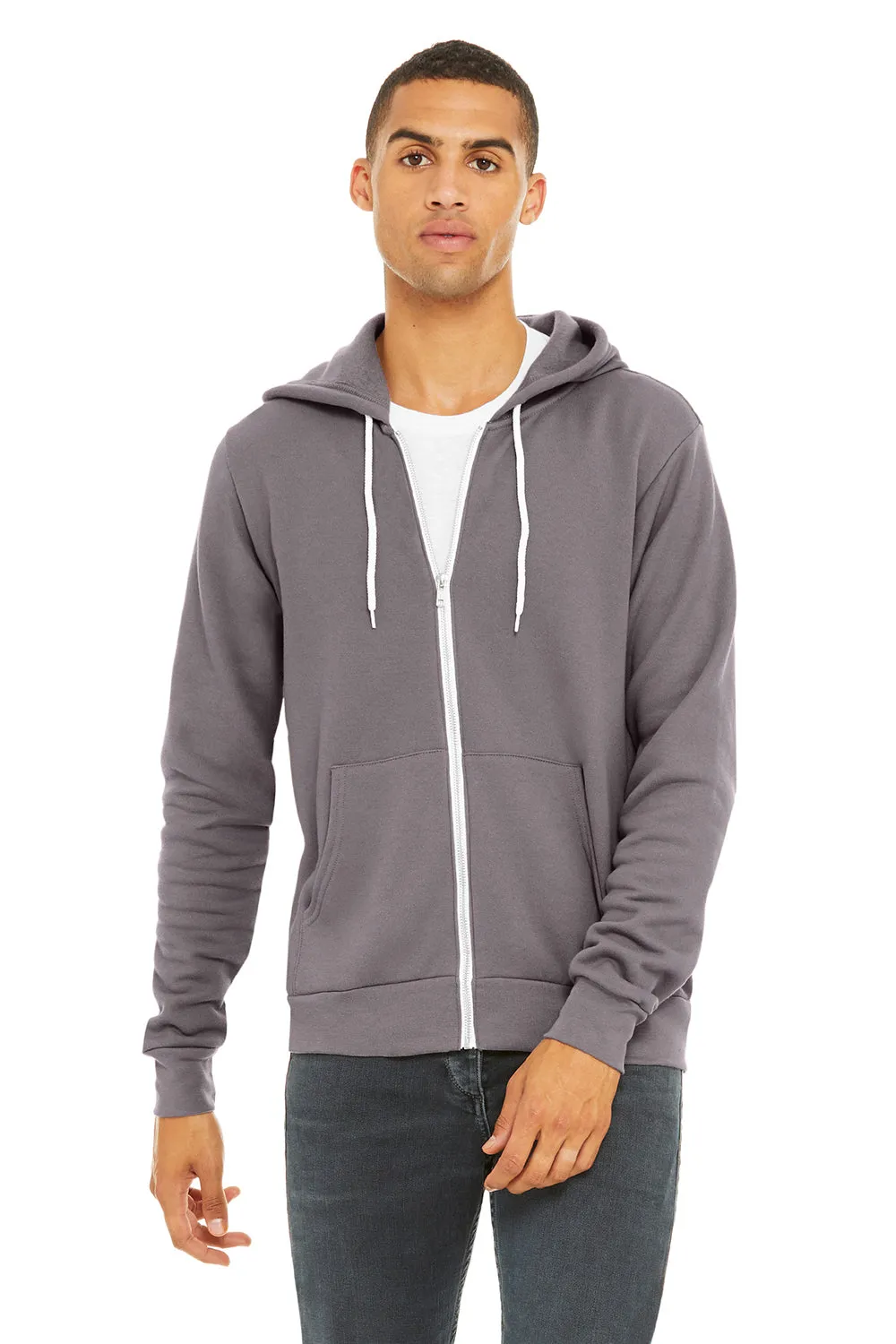 Bella   Canvas Mens Fleece Full Zip Hooded Sweatshirt Hoodie w/ Pockets - Storm Grey