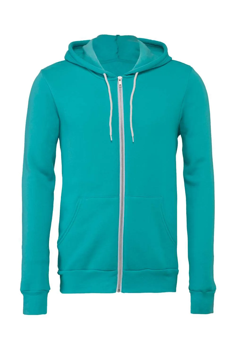 Bella   Canvas Mens Fleece Full Zip Hooded Sweatshirt Hoodie w/ Pockets - Teal Blue