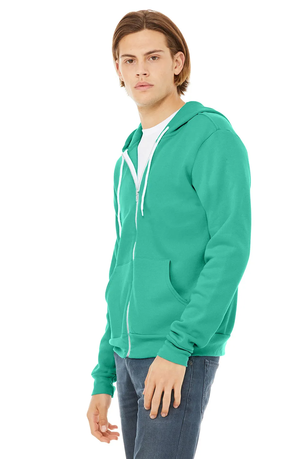 Bella   Canvas Mens Fleece Full Zip Hooded Sweatshirt Hoodie w/ Pockets - Teal Blue