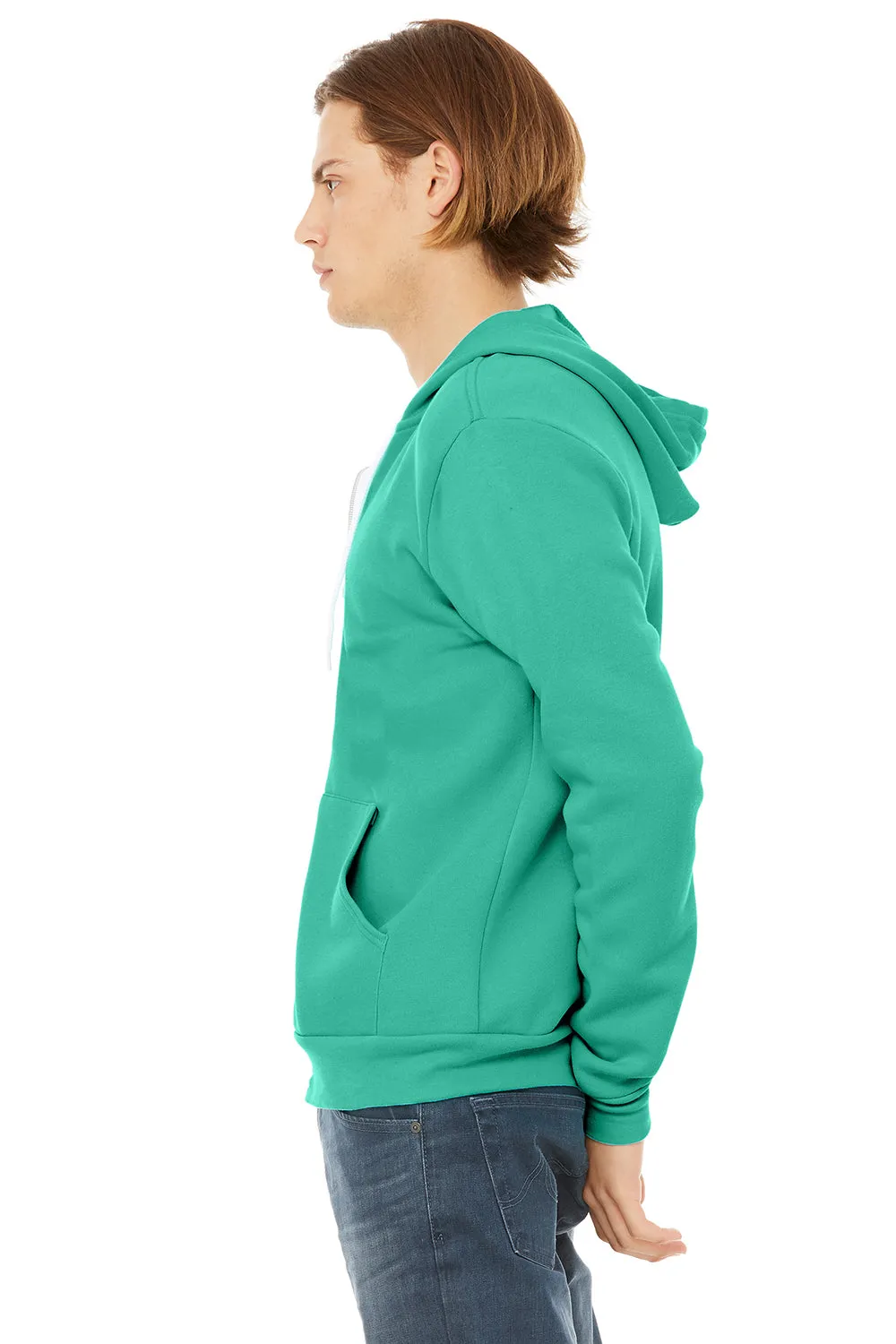 Bella   Canvas Mens Fleece Full Zip Hooded Sweatshirt Hoodie w/ Pockets - Teal Blue