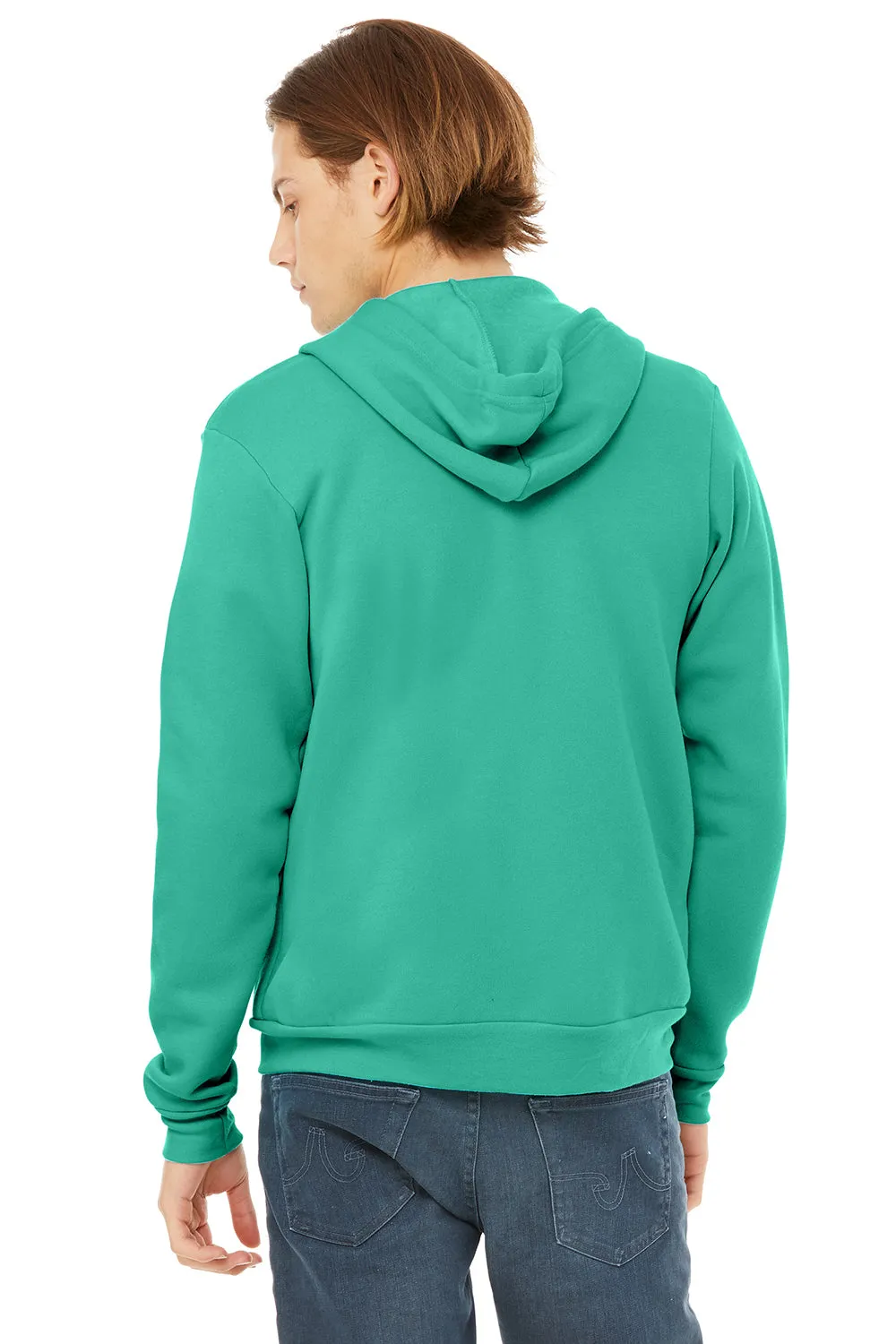 Bella   Canvas Mens Fleece Full Zip Hooded Sweatshirt Hoodie w/ Pockets - Teal Blue