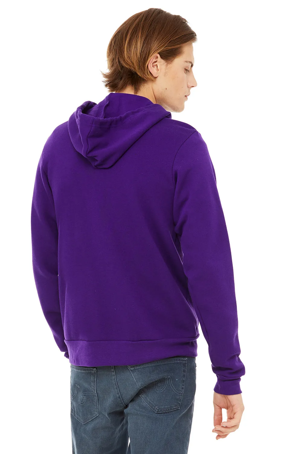 Bella   Canvas Mens Fleece Full Zip Hooded Sweatshirt Hoodie w/ Pockets - Team Purple