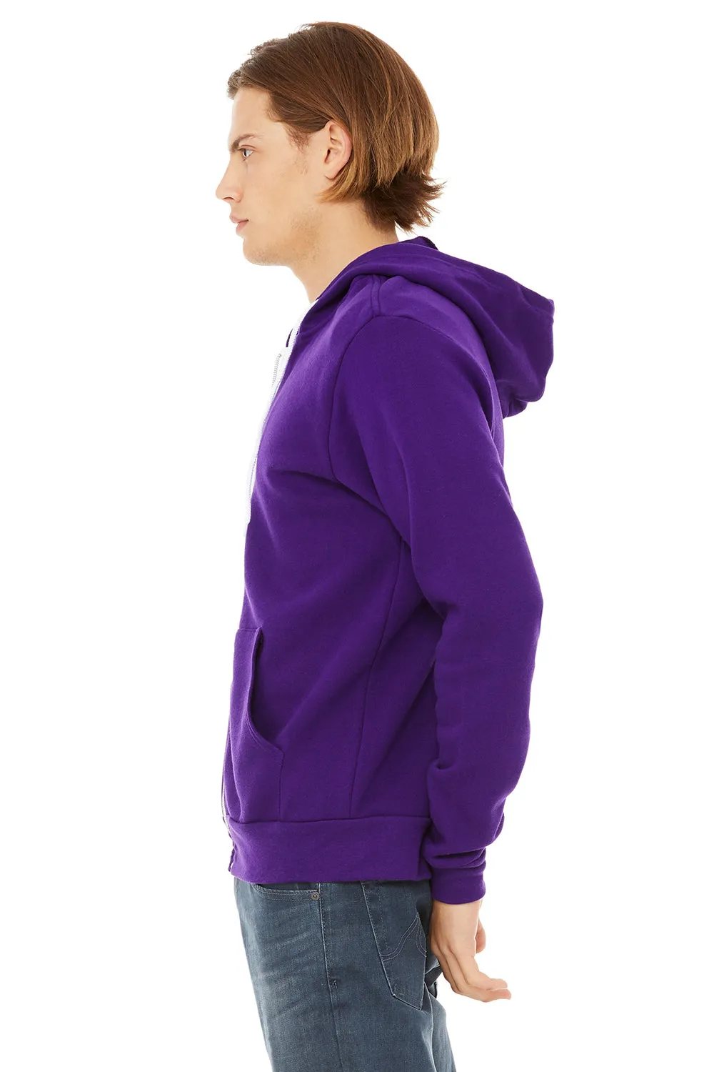 Bella   Canvas Mens Fleece Full Zip Hooded Sweatshirt Hoodie w/ Pockets - Team Purple
