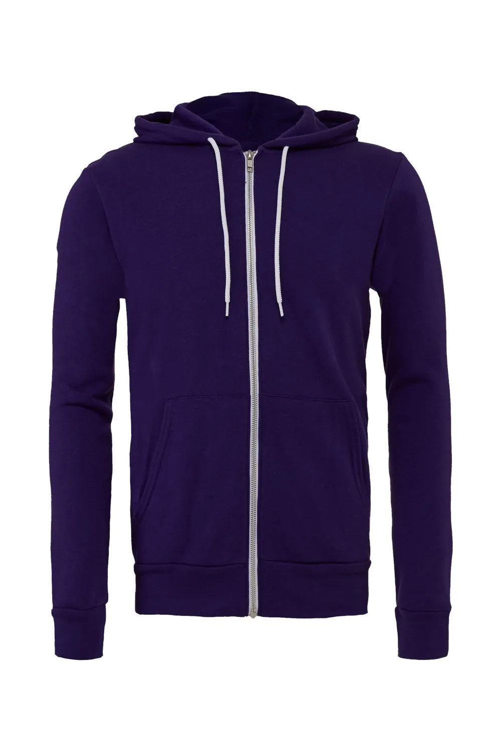 Bella   Canvas Mens Fleece Full Zip Hooded Sweatshirt Hoodie w/ Pockets - Team Purple