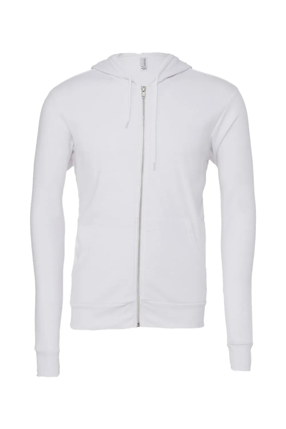 Bella   Canvas Mens Fleece Full Zip Hooded Sweatshirt Hoodie w/ Pockets - White