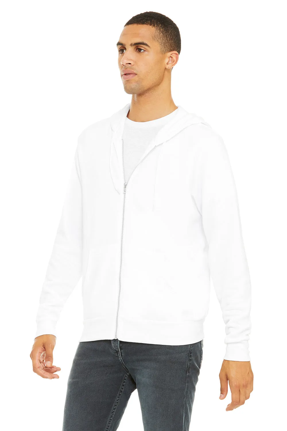 Bella   Canvas Mens Fleece Full Zip Hooded Sweatshirt Hoodie w/ Pockets - White
