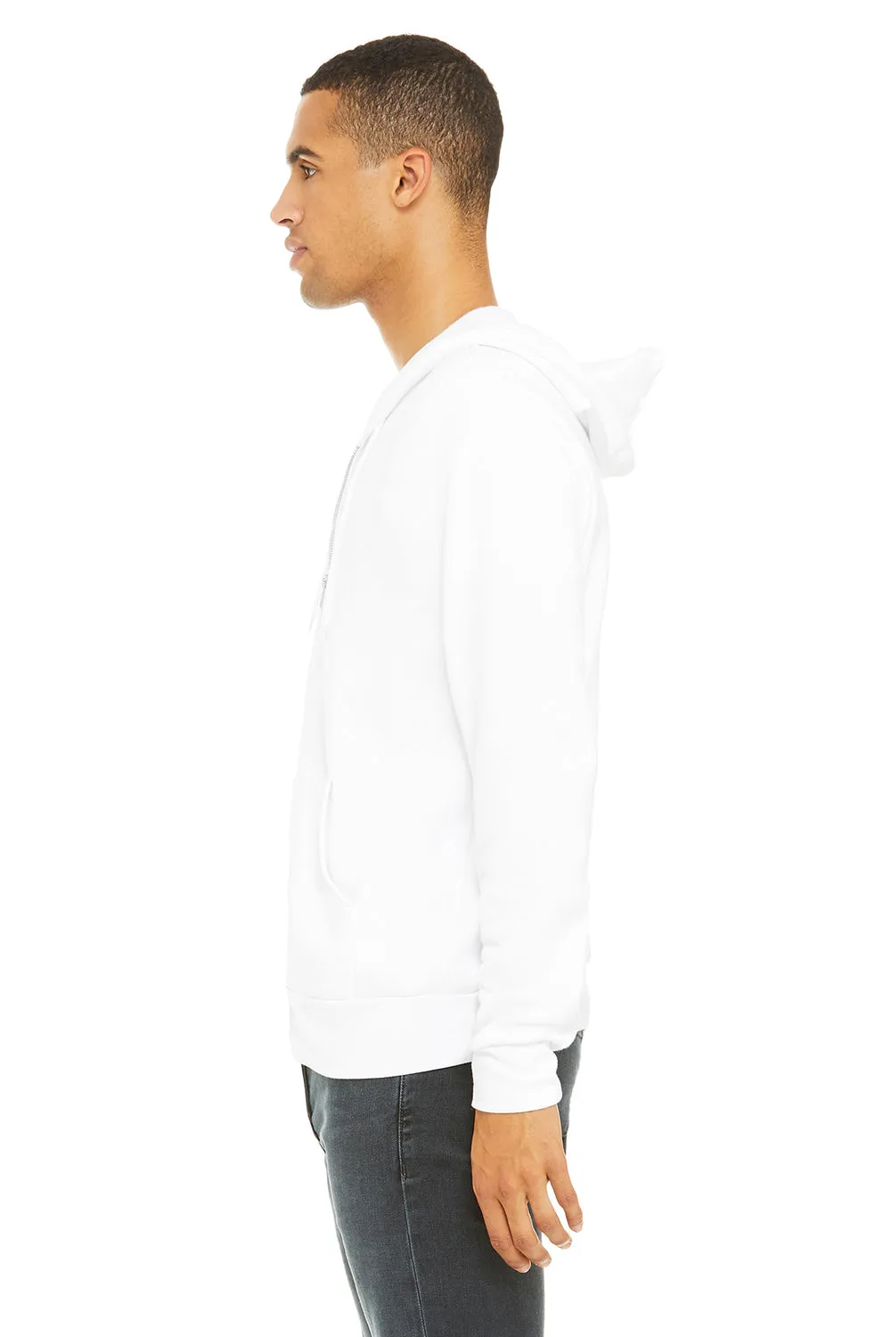 Bella   Canvas Mens Fleece Full Zip Hooded Sweatshirt Hoodie w/ Pockets - White