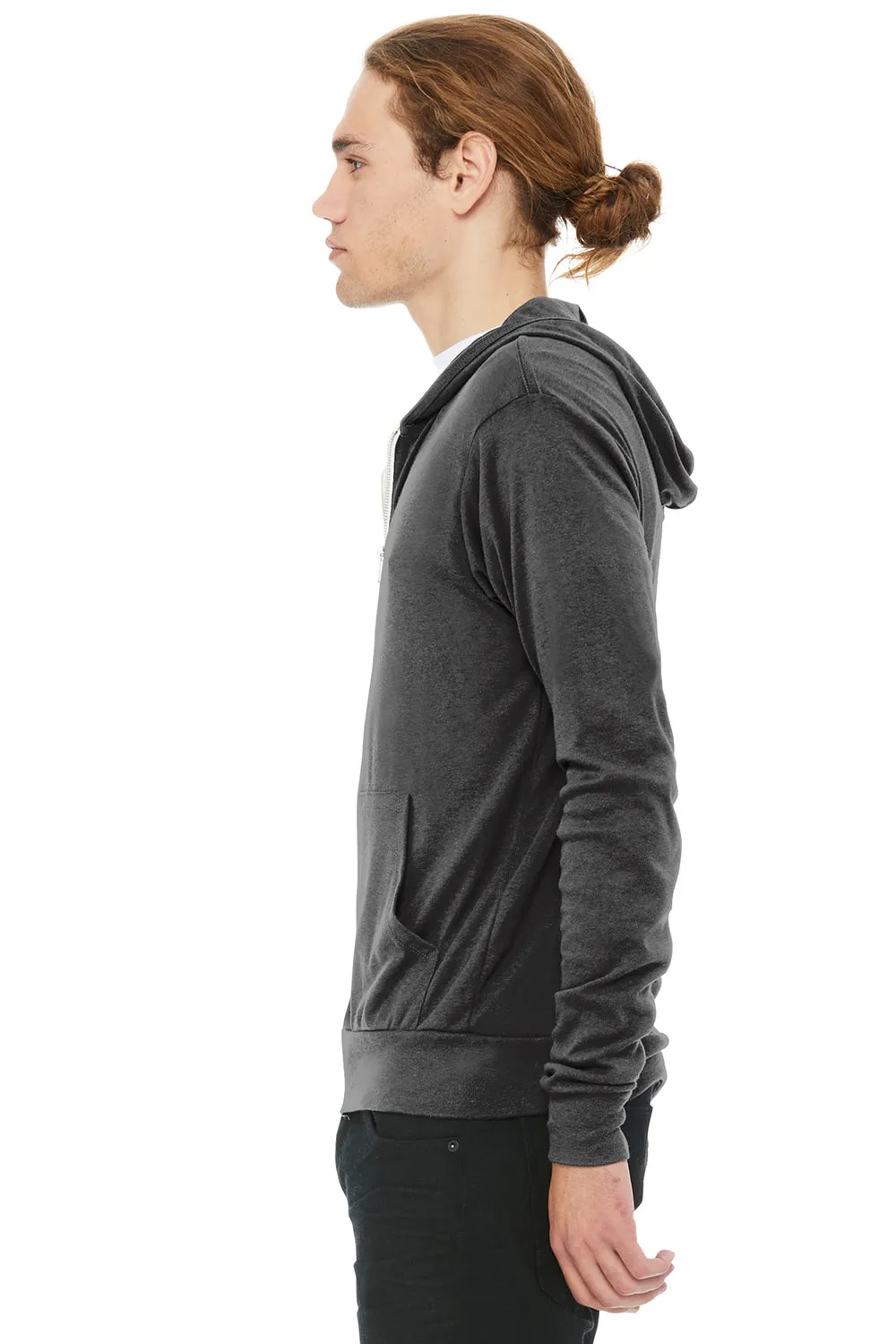 Bella   Canvas Mens Full Zip Long Sleeve Hooded T-Shirt Hoodie - Charcoal Black