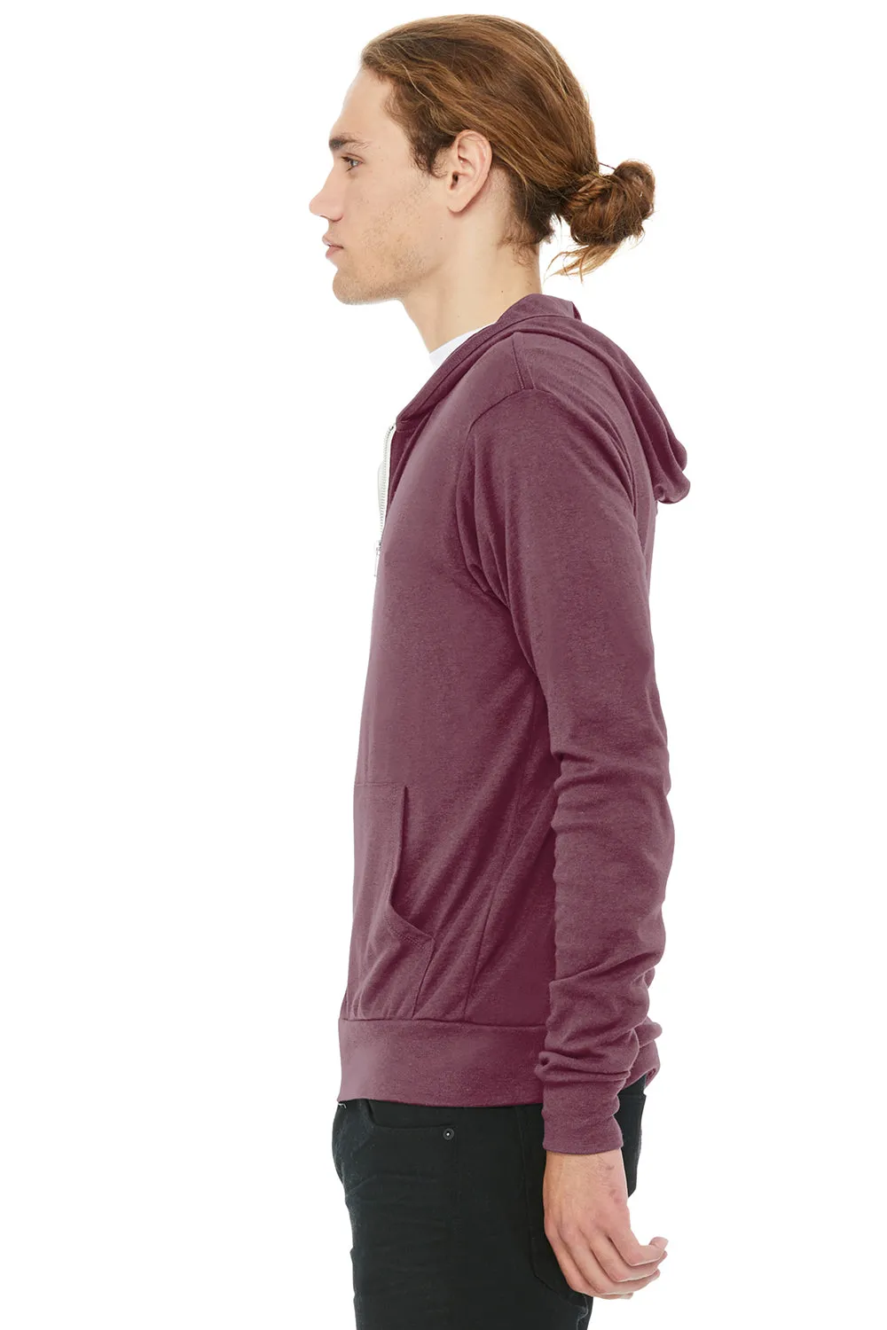 Bella   Canvas Mens Full Zip Long Sleeve Hooded T-Shirt Hoodie - Maroon - Closeout