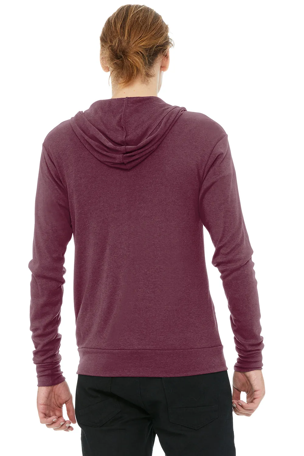 Bella   Canvas Mens Full Zip Long Sleeve Hooded T-Shirt Hoodie - Maroon - Closeout