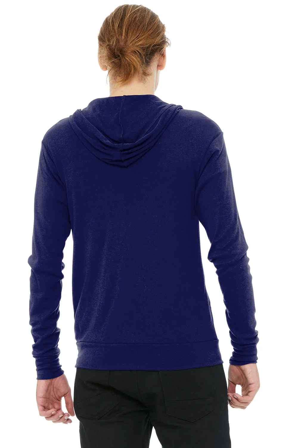 Bella   Canvas Mens Full Zip Long Sleeve Hooded T-Shirt Hoodie - Navy Blue - Closeout