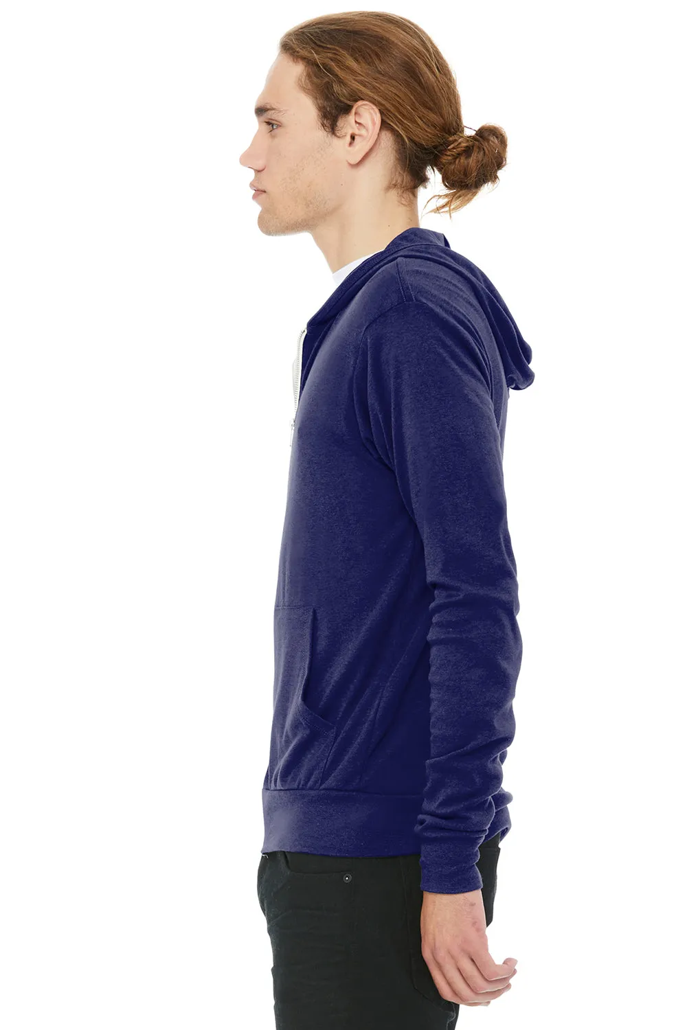 Bella   Canvas Mens Full Zip Long Sleeve Hooded T-Shirt Hoodie - Navy Blue - Closeout