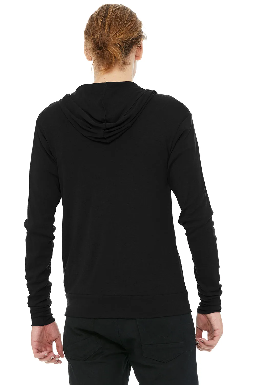 Bella   Canvas Mens Full Zip Long Sleeve Hooded T-Shirt Hoodie - Solid Black - Closeout