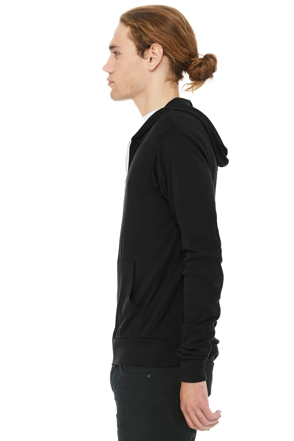 Bella   Canvas Mens Full Zip Long Sleeve Hooded T-Shirt Hoodie - Solid Black - Closeout
