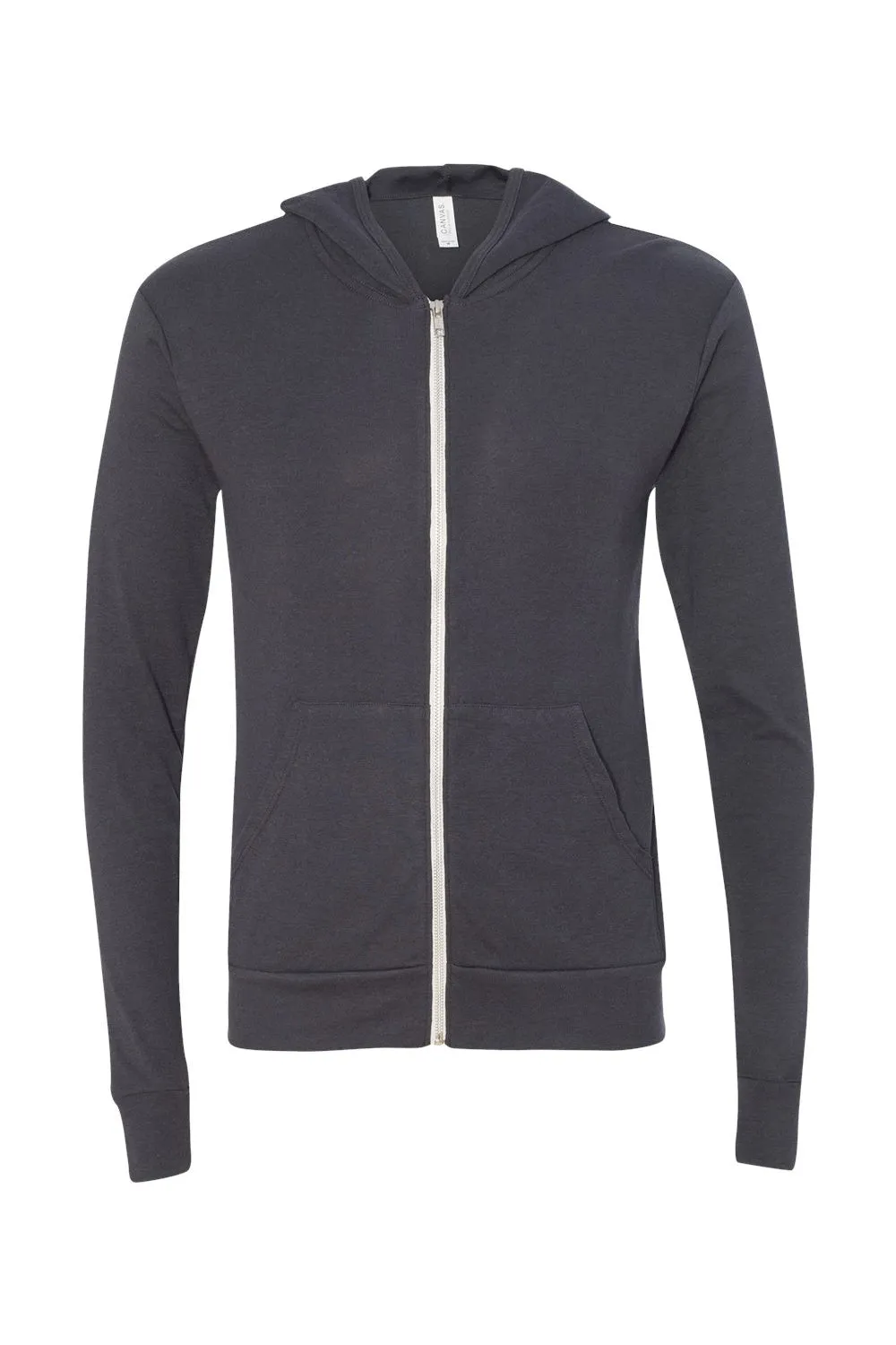 Bella   Canvas Mens Full Zip Long Sleeve Hooded T-Shirt Hoodie - Solid Dark Grey - Closeout