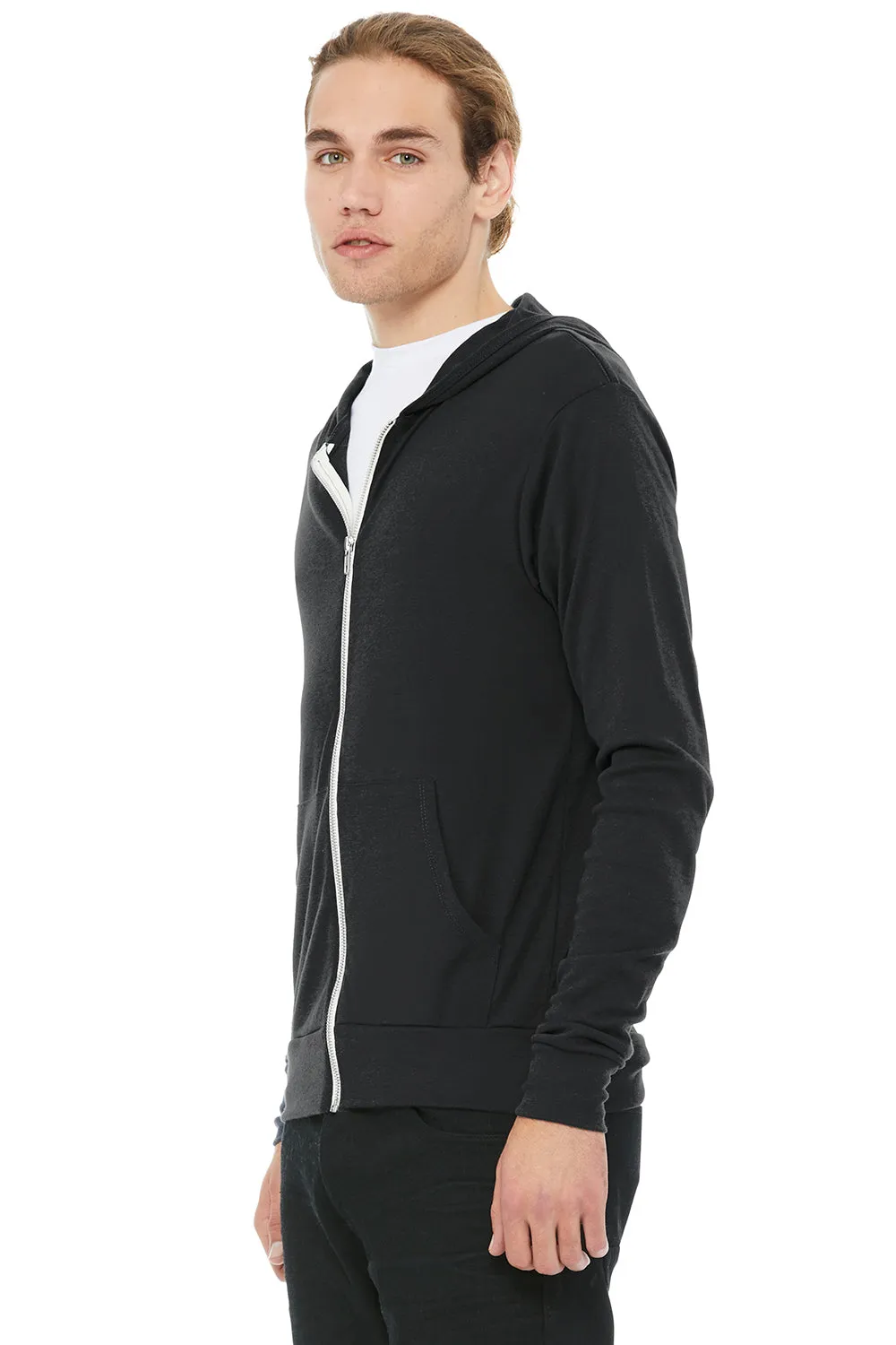 Bella   Canvas Mens Full Zip Long Sleeve Hooded T-Shirt Hoodie - Solid Dark Grey - Closeout