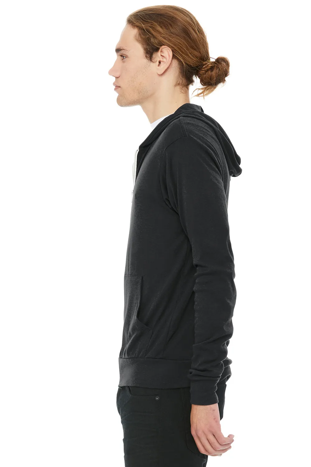 Bella   Canvas Mens Full Zip Long Sleeve Hooded T-Shirt Hoodie - Solid Dark Grey - Closeout