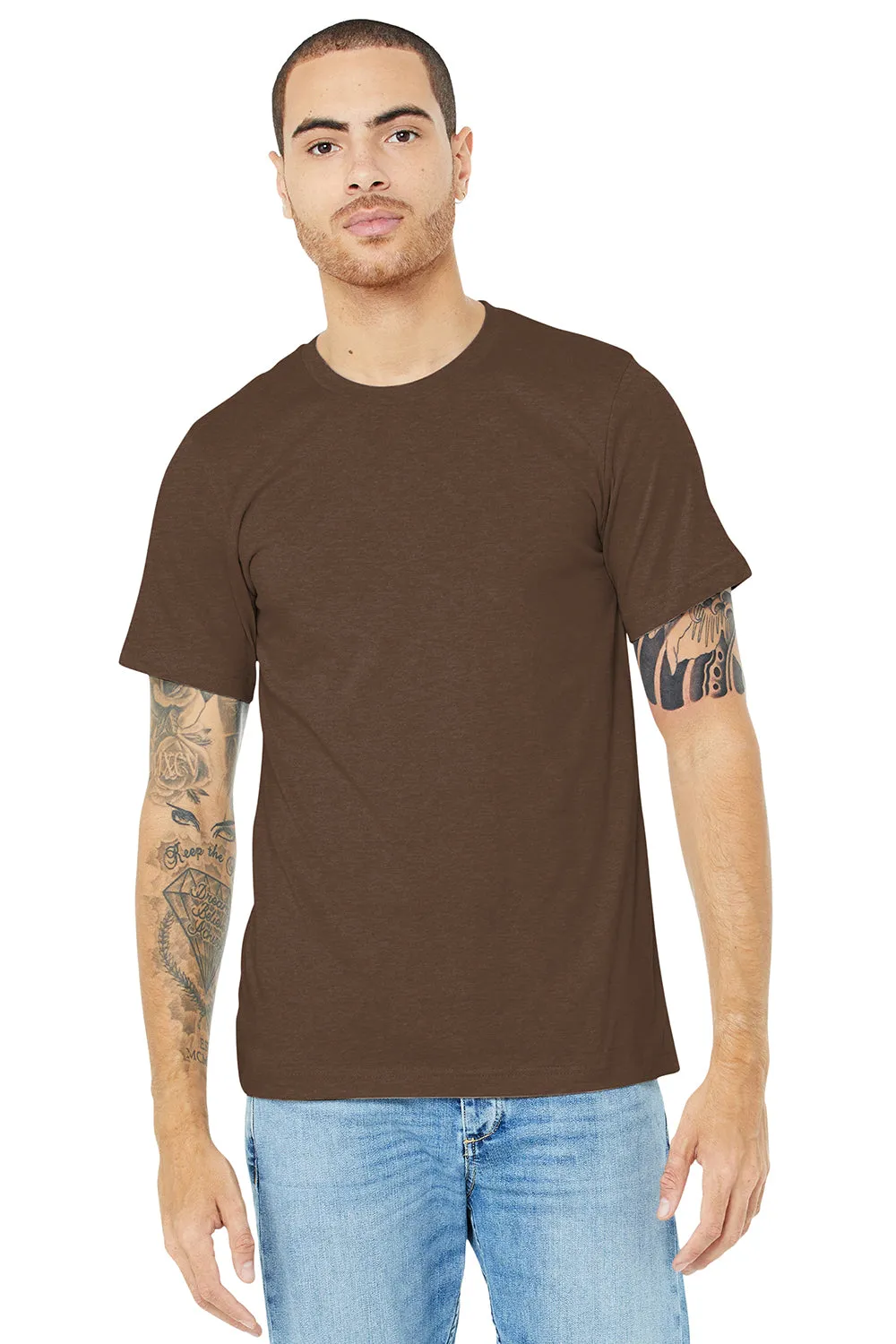 Bella   Canvas Mens Heather CVC Short Sleeve Crewneck T-Shirt - Heather Brown