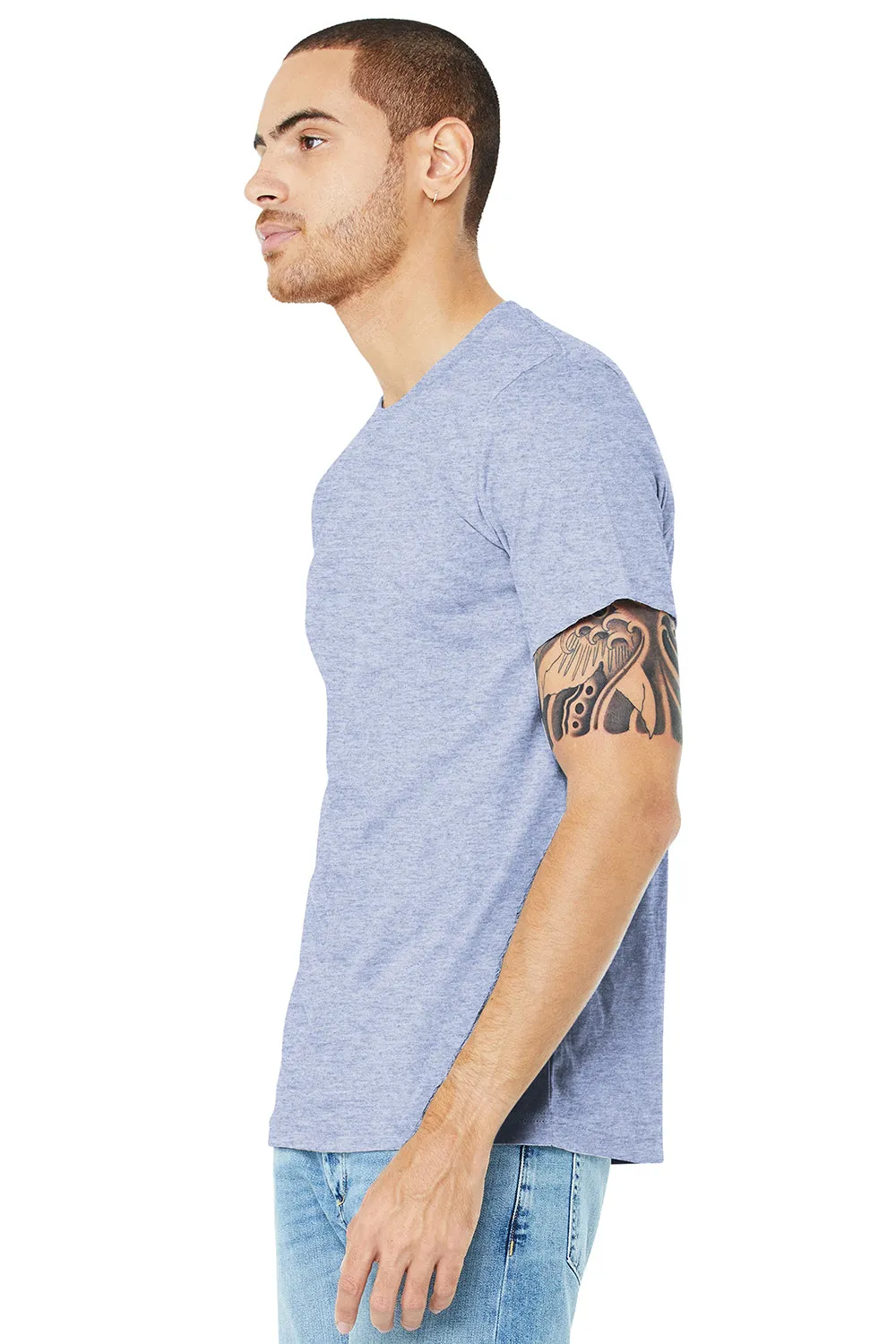 Bella   Canvas Mens Heather CVC Short Sleeve Crewneck T-Shirt - Heather Prism Blue