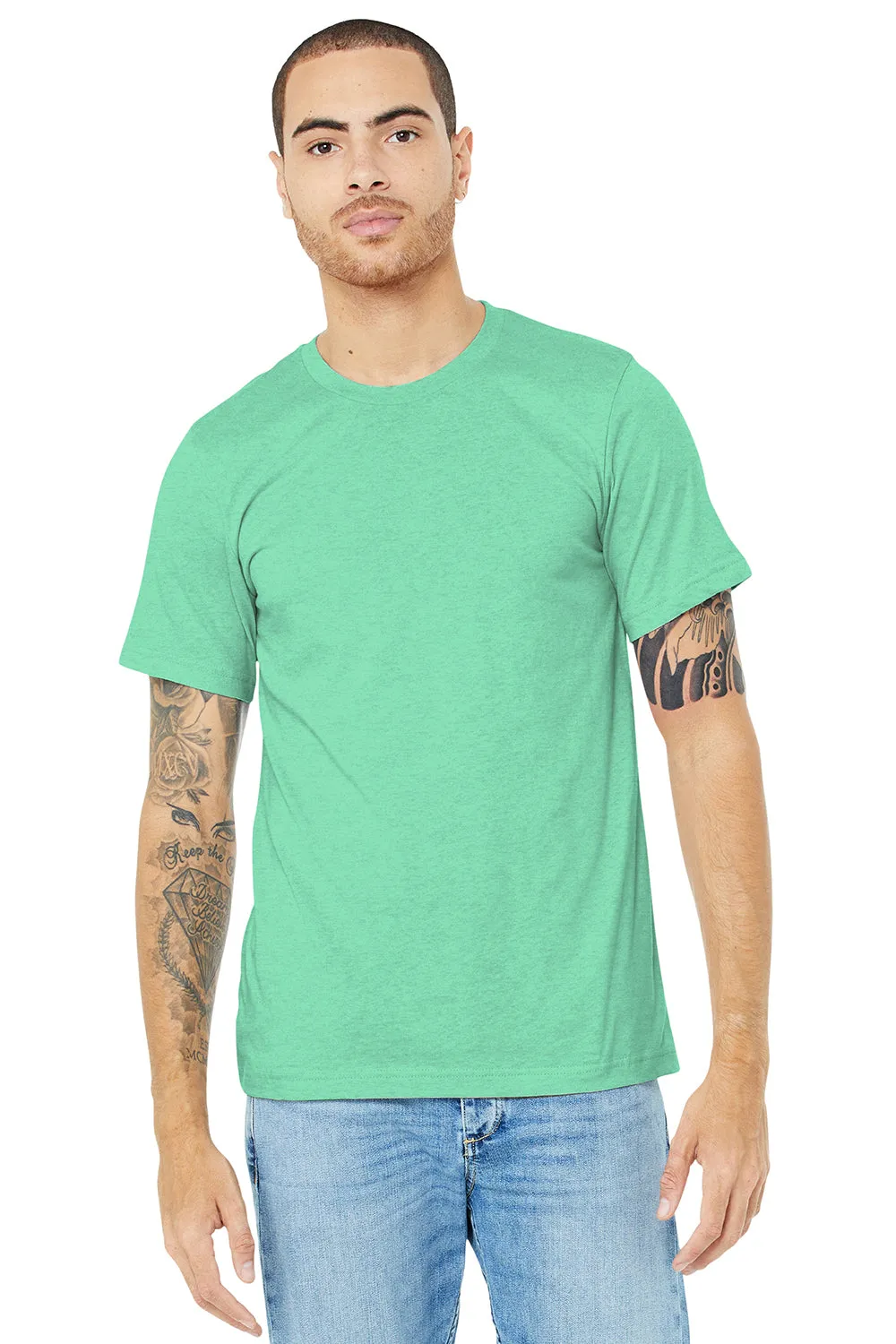 Bella   Canvas Mens Heather CVC Short Sleeve Crewneck T-Shirt - Heather Prism Mint Green