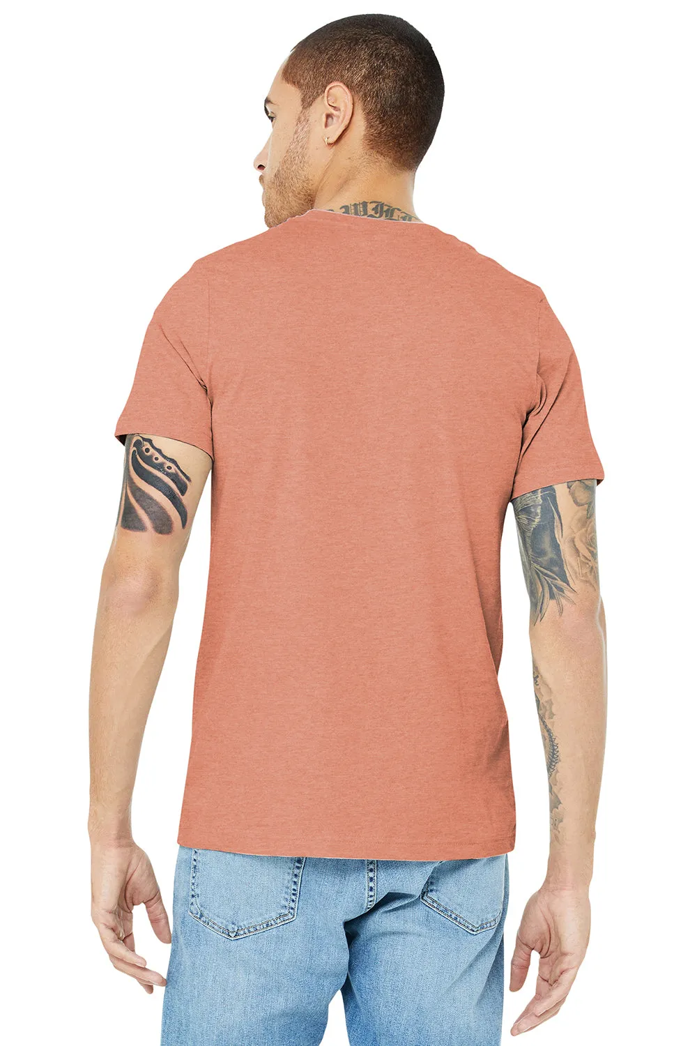 Bella   Canvas Mens Heather CVC Short Sleeve Crewneck T-Shirt - Heather Sunset Orange