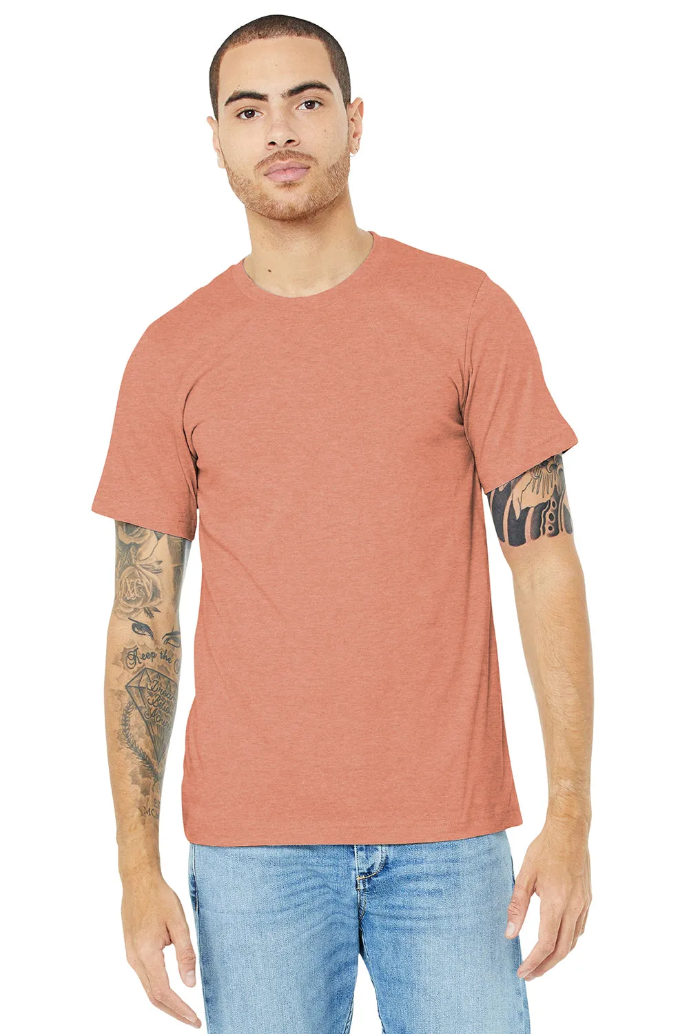 Bella   Canvas Mens Heather CVC Short Sleeve Crewneck T-Shirt - Heather Sunset Orange