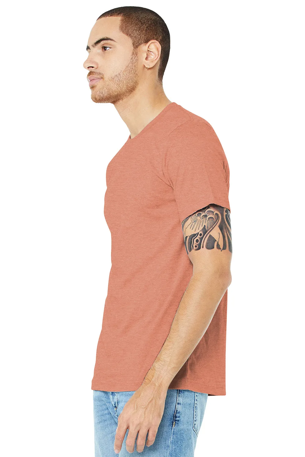 Bella   Canvas Mens Heather CVC Short Sleeve Crewneck T-Shirt - Heather Sunset Orange