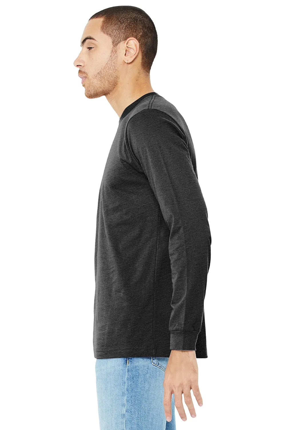 Bella   Canvas Mens Jersey Long Sleeve Crewneck T-Shirt - Charcoal Black Triblend