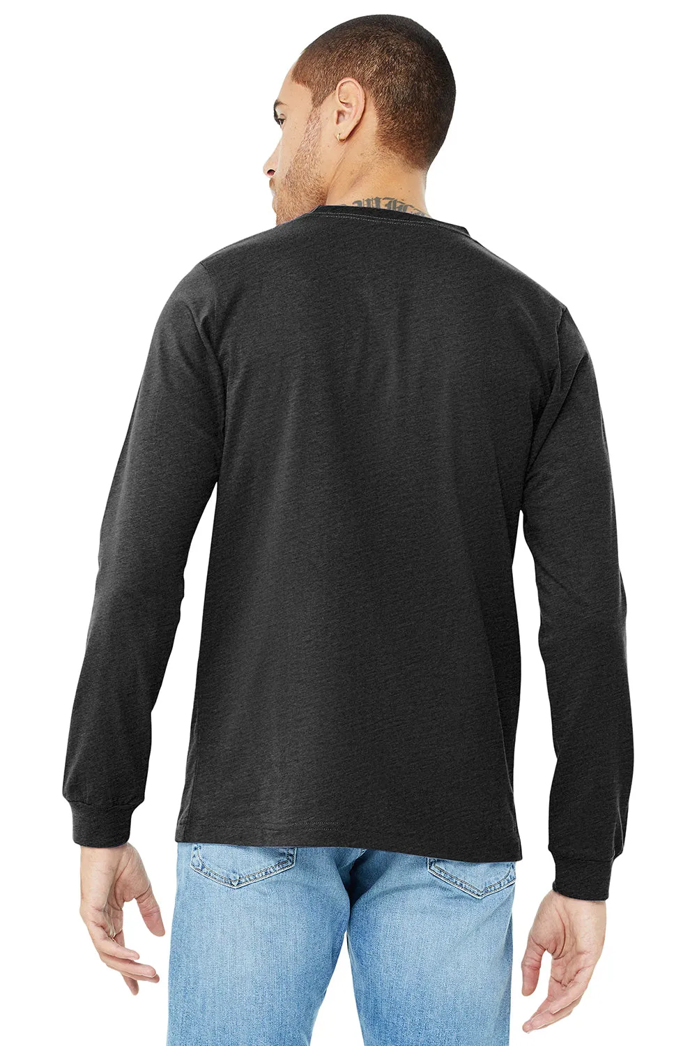 Bella   Canvas Mens Jersey Long Sleeve Crewneck T-Shirt - Charcoal Black Triblend