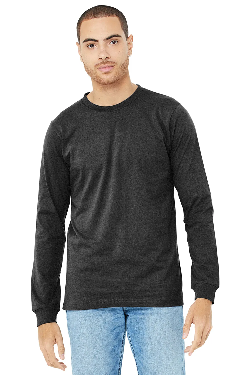 Bella   Canvas Mens Jersey Long Sleeve Crewneck T-Shirt - Charcoal Black Triblend