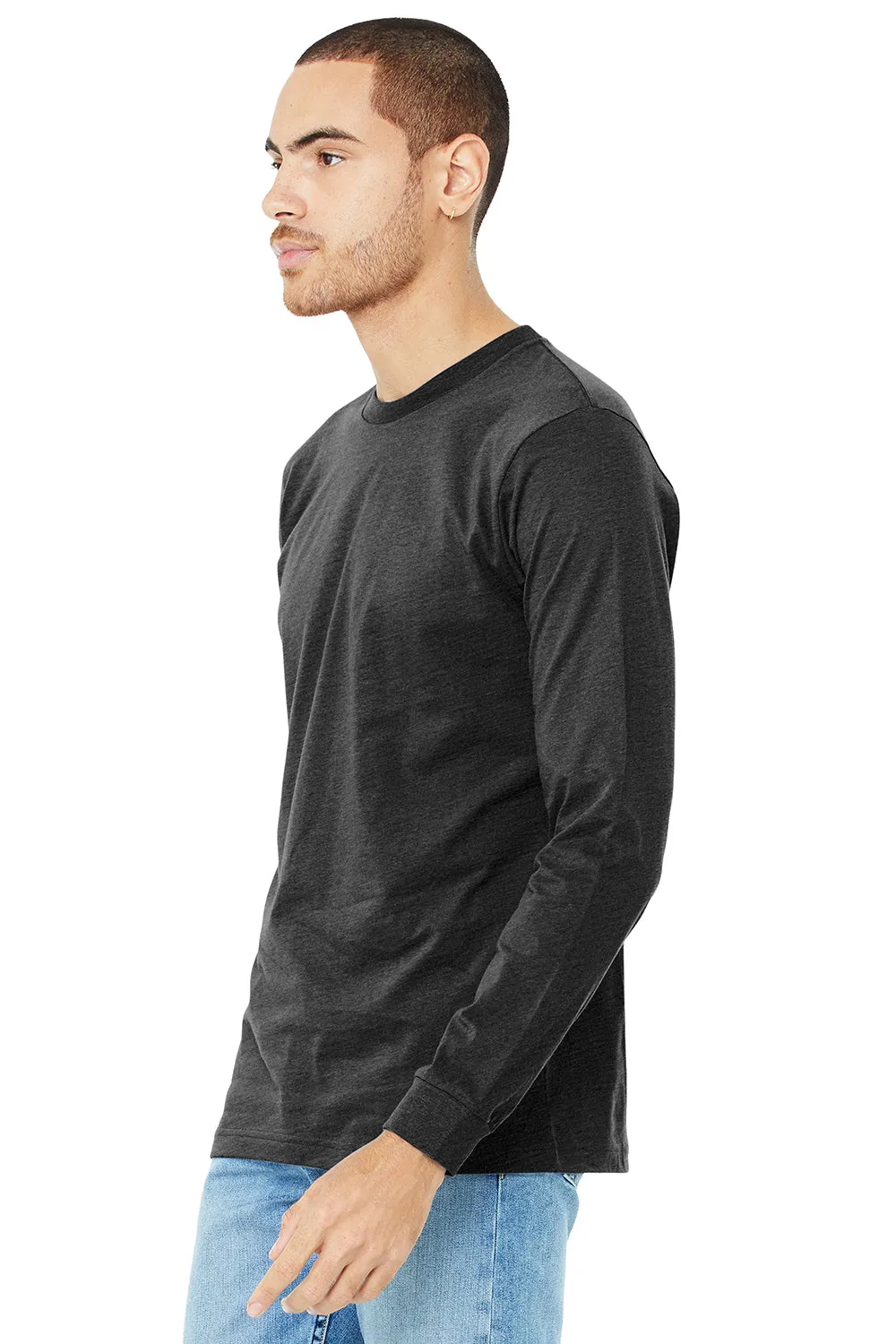 Bella   Canvas Mens Jersey Long Sleeve Crewneck T-Shirt - Charcoal Black Triblend