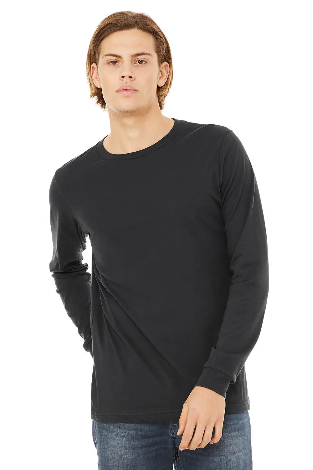 Bella   Canvas Mens Jersey Long Sleeve Crewneck T-Shirt - Dark Grey