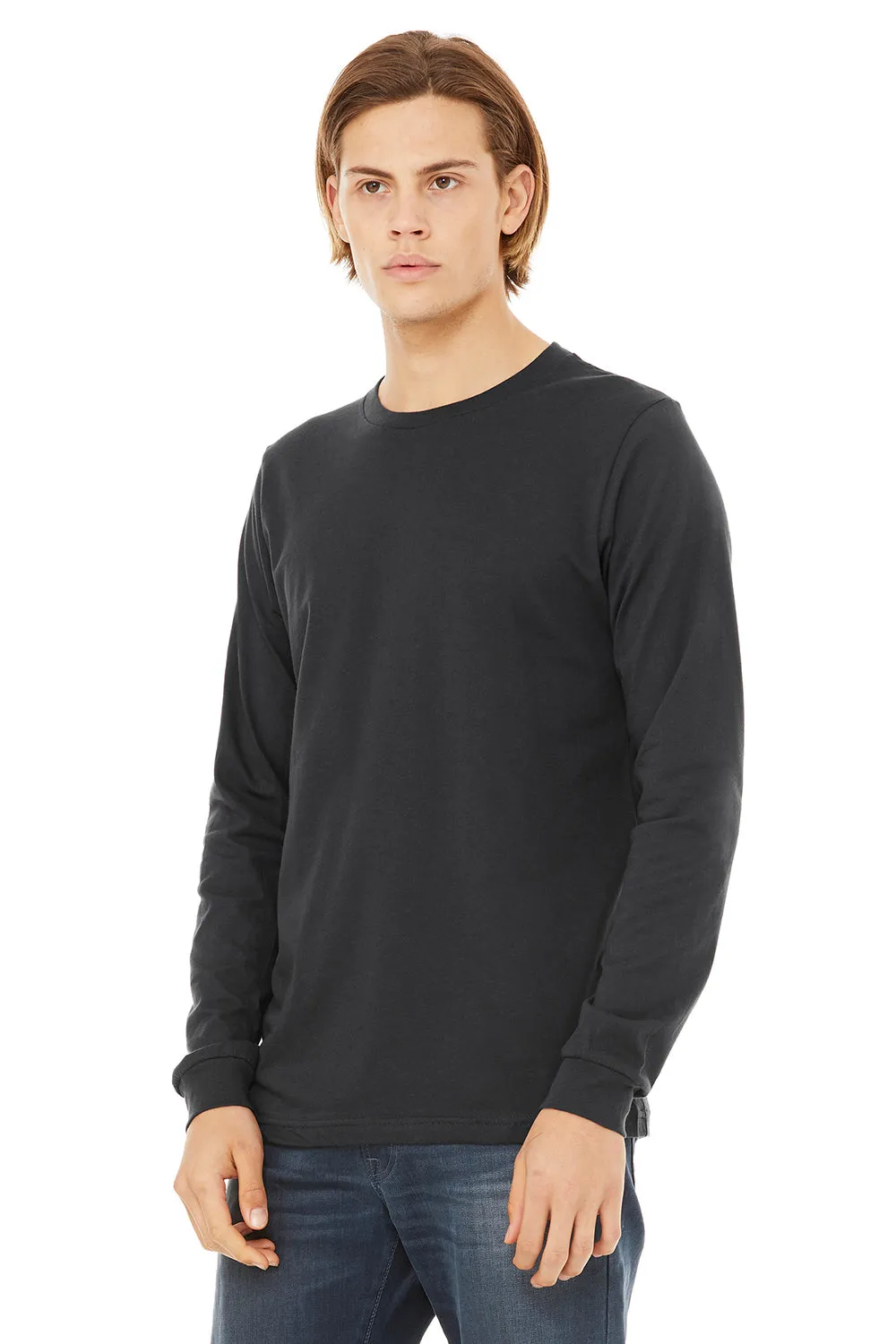 Bella   Canvas Mens Jersey Long Sleeve Crewneck T-Shirt - Dark Grey
